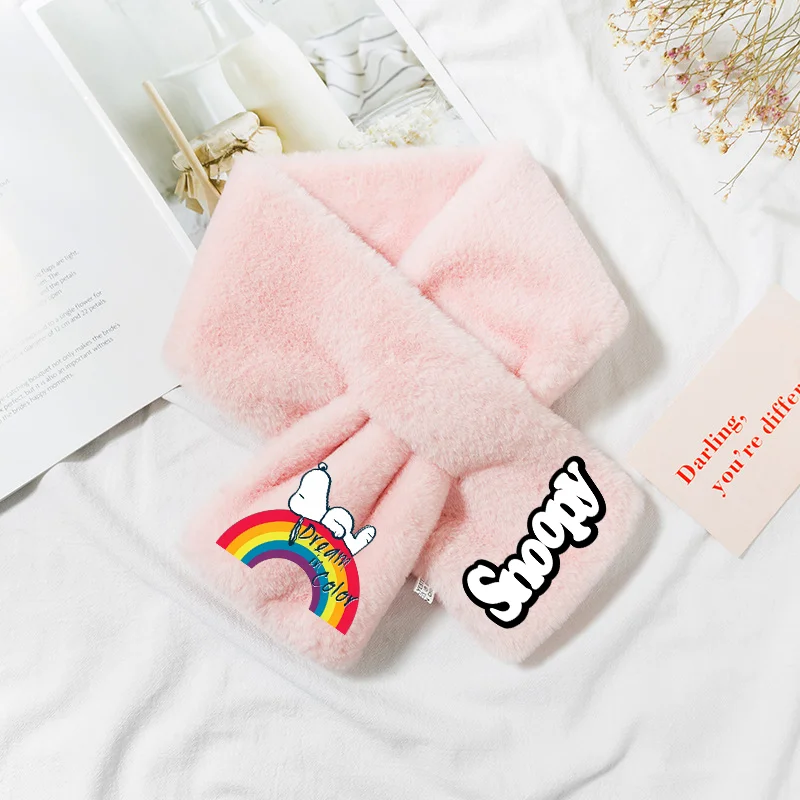 Snoopy Collar Scarves Shawl Solid Color Faux Rabbit Fur Plush Elegant Shawl Scarfs Winter Warm Thicken Cross Collar Scarf Gifts