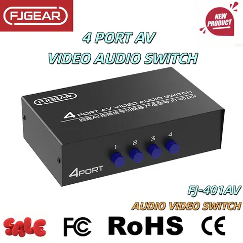 FJGEAR New 2/4/8 Ports AV RCA Switch, Composite Audio Video Splitter Selector for STB TV DVD Xbox PS2 Player
