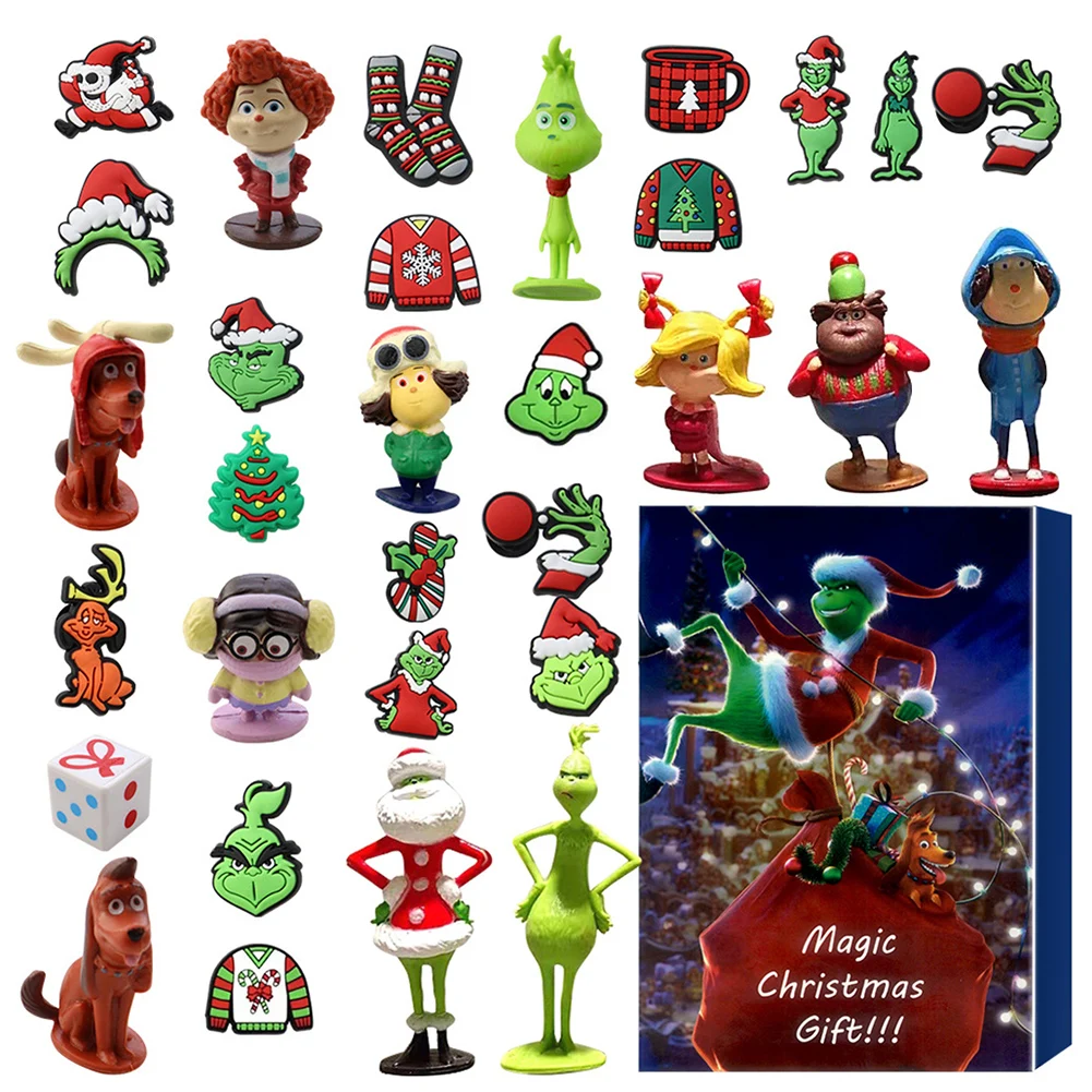 24 dias calendário do advento de natal caixa surpreendente dos desenhos animados elf grinch figuras de pânico boneca caixa cega calendário contagem regressiva caixa de presentes