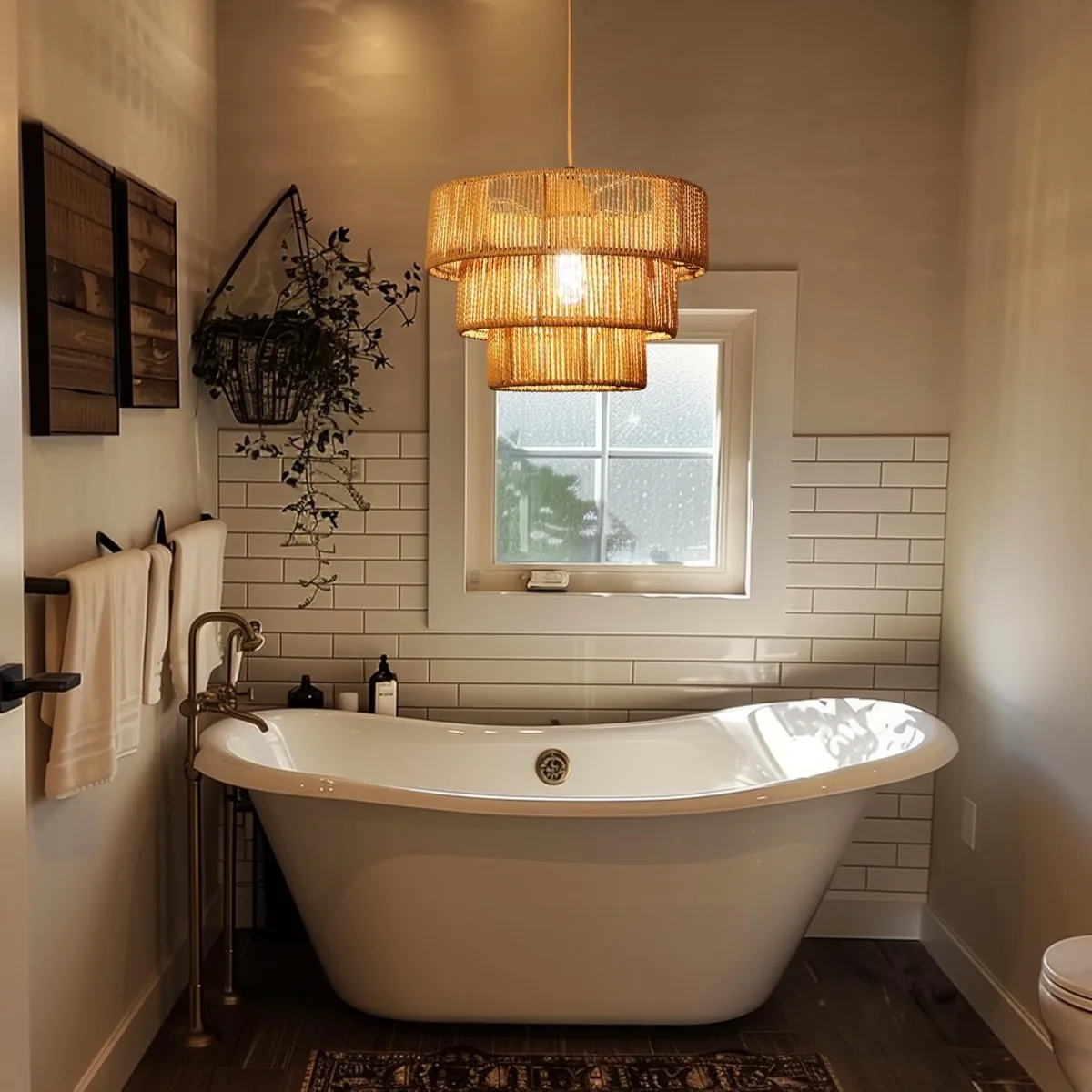 JOYINLED المنسوجة ورقة حبل قلادة ضوء ، 32 سنتيمتر بوهو الروطان الثريا مزرعة البيج عاكس الضوء لغرفة المعيشة غرفة الطعام مصباح #4