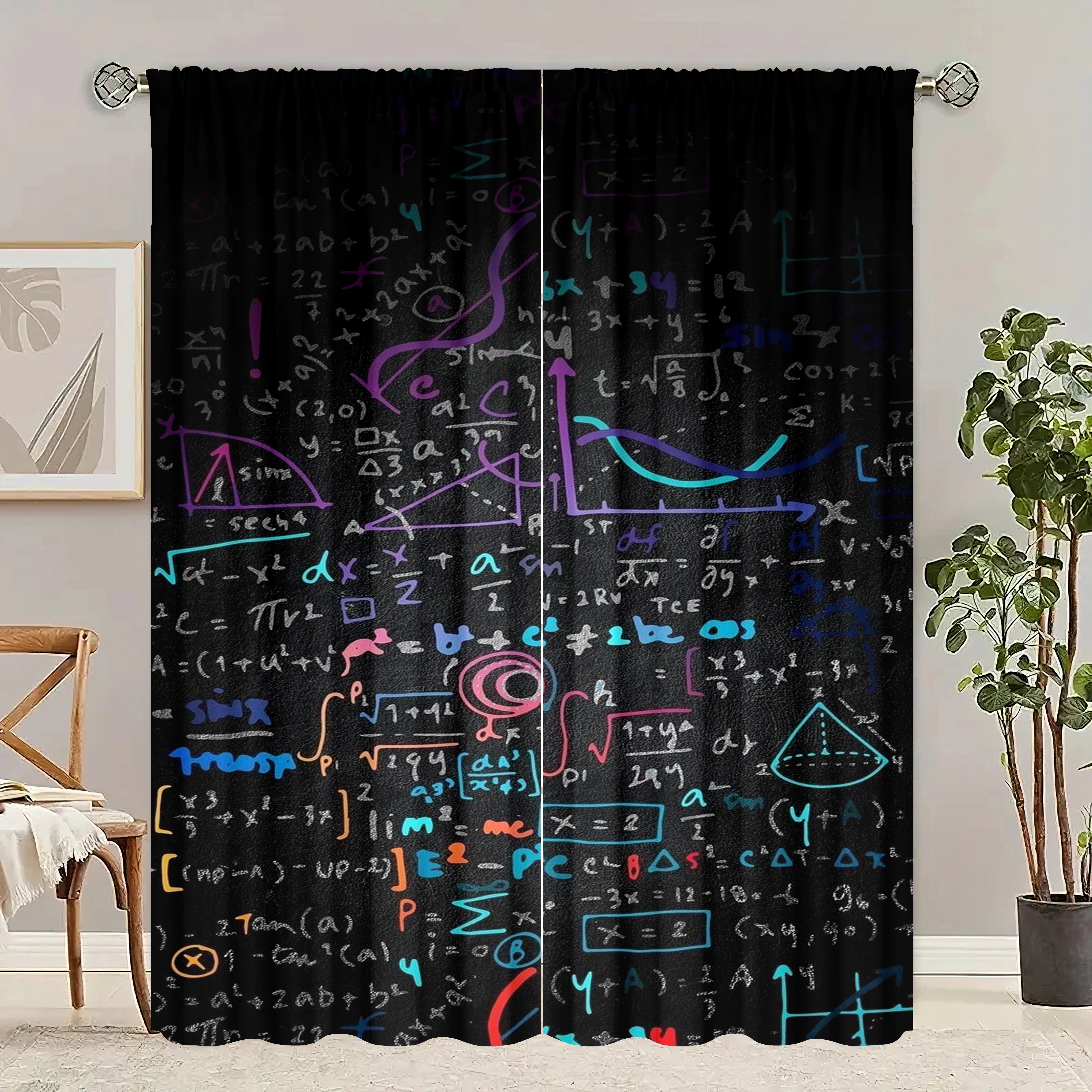2 pieces of Advanced mathematical formula printing curtain - polyester material - suitable for bedroom living room study room pr