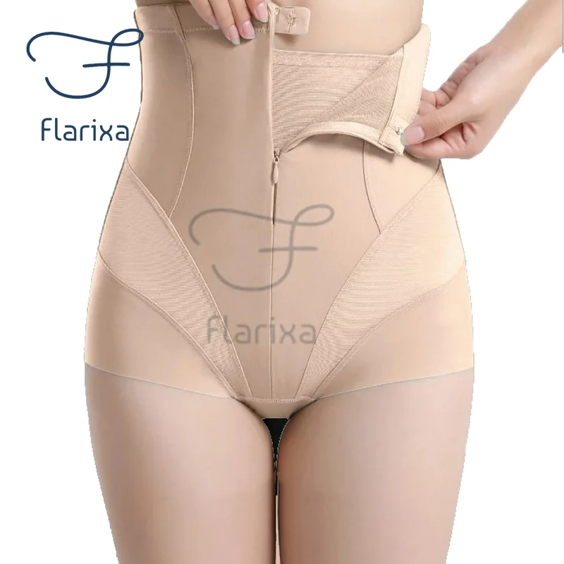 Flarixa Belly Pants Women's Corset High Waist Boxer Underwear Zipper Strong Flat Underwear Slimming Seamless Ladies Underwear