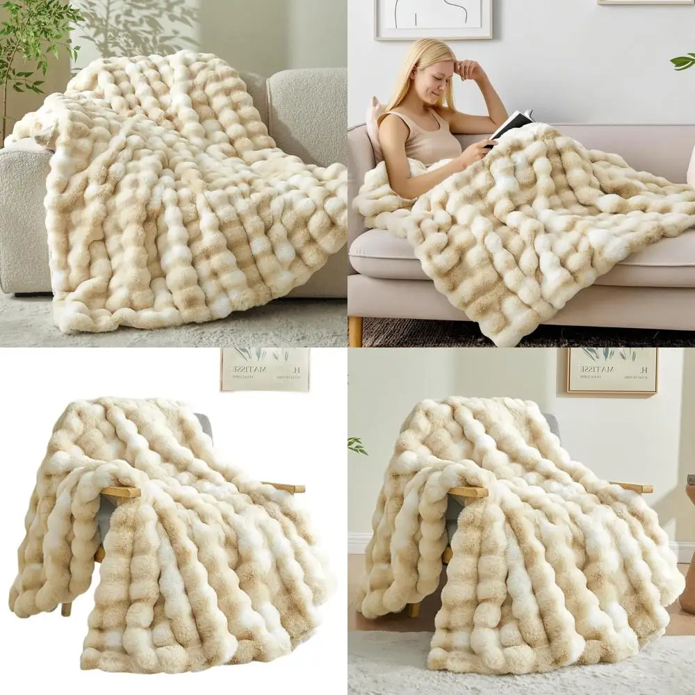 بطانية مريحة من فراء الأرنب الصناعي الكاكي، مقاس 60 × 80، قطيفة وناعمة لهدايا النساء