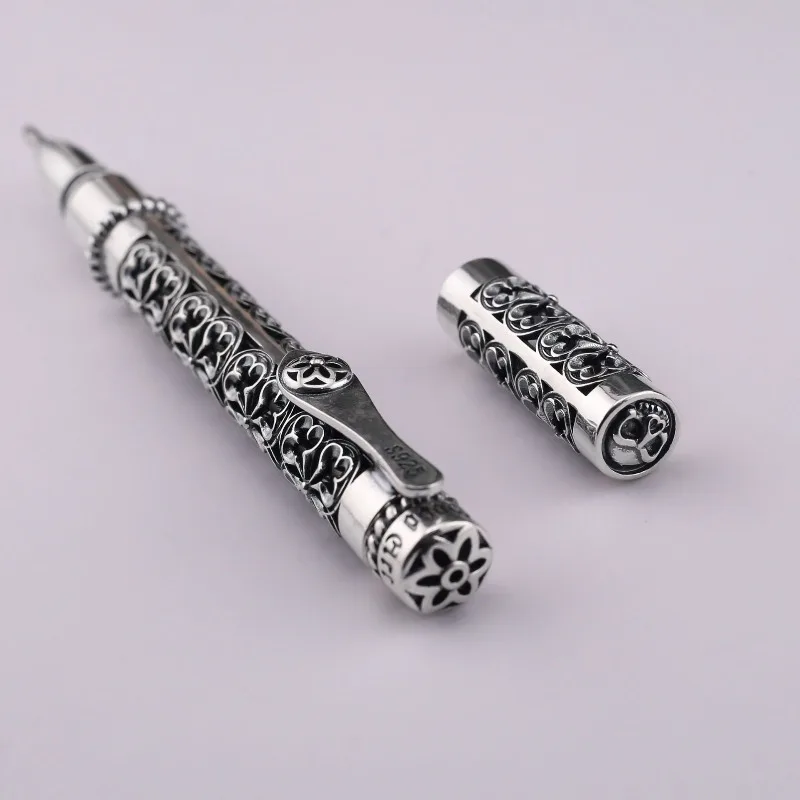 

Stainless Steel Silver 925 Rollerball Pens Japan Cherry Blossom Relief Luxury Kawaii Ball Pen Student Office Accessories Writing