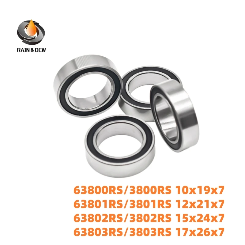 638 Series Deep Groove Ball Bearing 63800RS 10x19x7  63801RS 12x21x7  63802RS 15x24x7 63803RS 17x26x7 Rubber Sealed ABEC-7