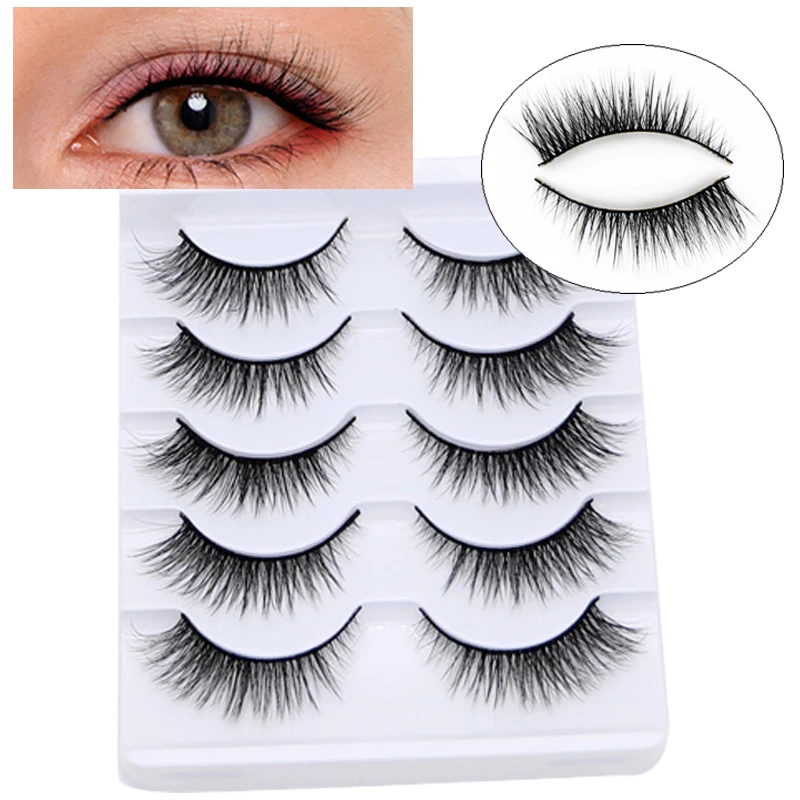 NEW 5Pairs Mink Eyelashes Natural Long 3D Mink Lashes Handmade Fake Lashes Makeup False Eyelash Short Soft Reusable Lashes