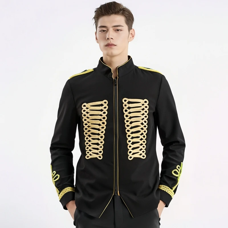 

Мужской дворец-блейзер в европейском стиле, золотая веревка, воротник-стойка, костюм на молнии, куртка средневековья, косплей, вечеринки, певица, сценический смокинг