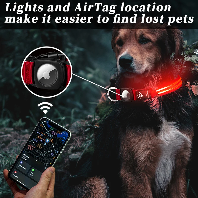 Airtag Protective Cover Dog Collar Positioning Tracker Cover Waterproof Led Pet Light-up Collar Night Usb Charging