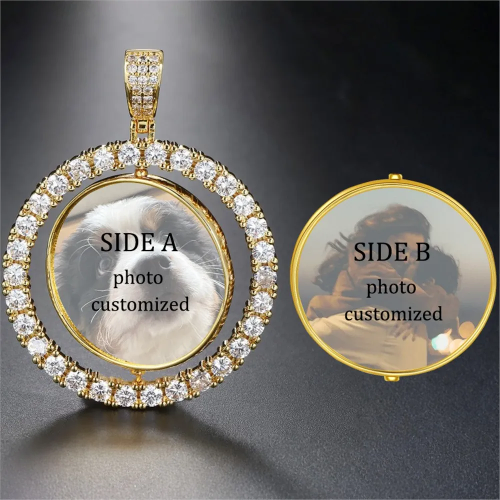 

Double Photo Custom Pendant Necklace Hollow Rotate Round Neck Chain Memory Anniversary Gift For Women Men Luxury Couple Jewelry