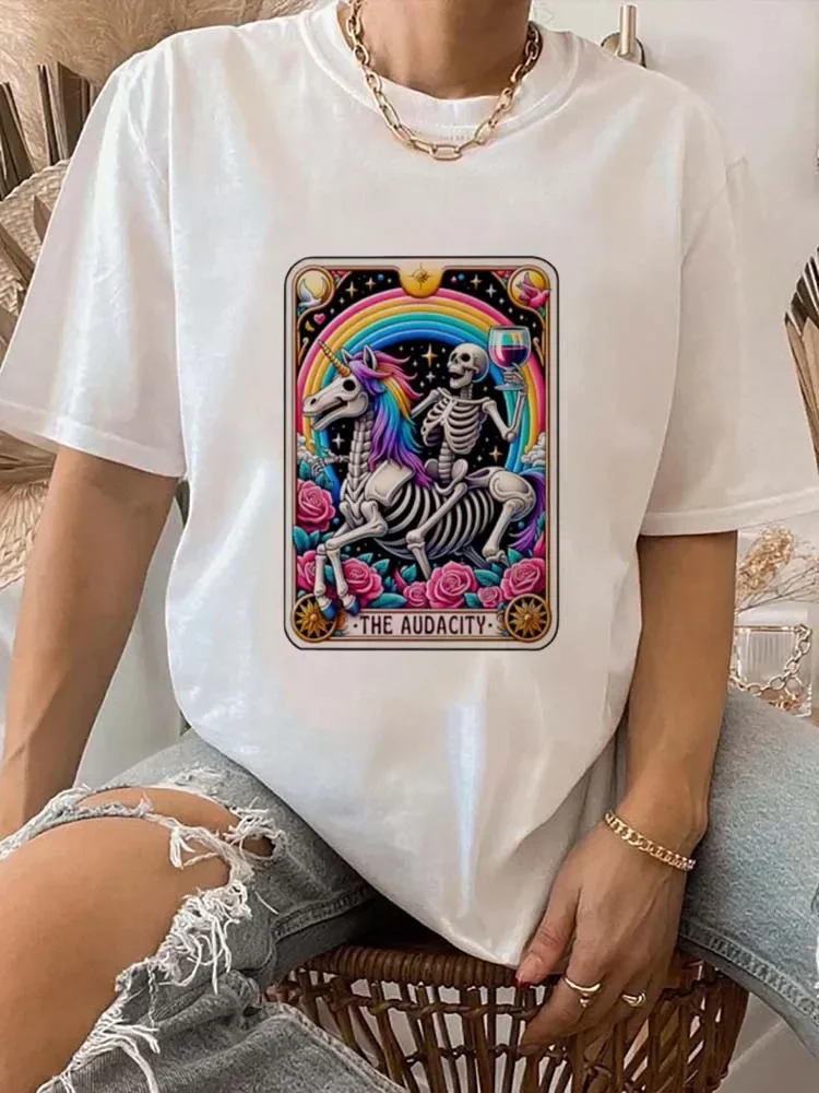 The Audacity Funny Tarot Cards Graphic T-Shirt Vintage Fashion Women\'s Cute Aesthetic Casual Printed Tee Hipsters Witch Shirt