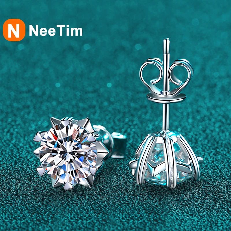 

NeeTim Real 0.5 Carat D Color Moissanite Stud Earrings For Women Top Quality 100% 925 Sterling Silver Sparkling Wedding Jewelry