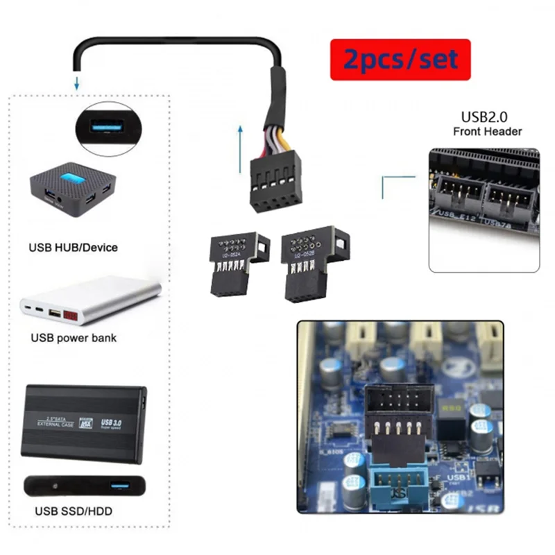 

Durable-1Set Down & Up Angled 90 Degree Male To Female USB 2.0 10Pin 9Pin Header For Motherboard Extension Adapter,1Set Down & U