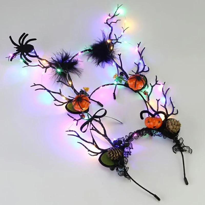 Halloween Luminous Antlers Hairpin Devil Headband With Light Elf Sparkling Hair Ornament