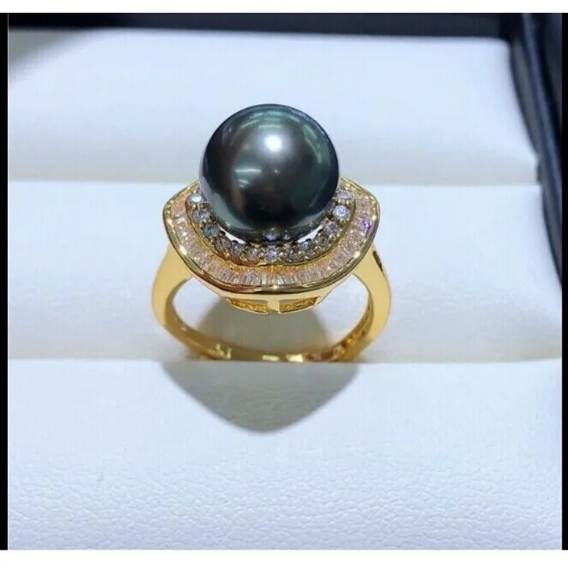 Brand New Gorgeous AAAA10-9mm South Sea Round Black Women's Pearl Ring 925 Silver