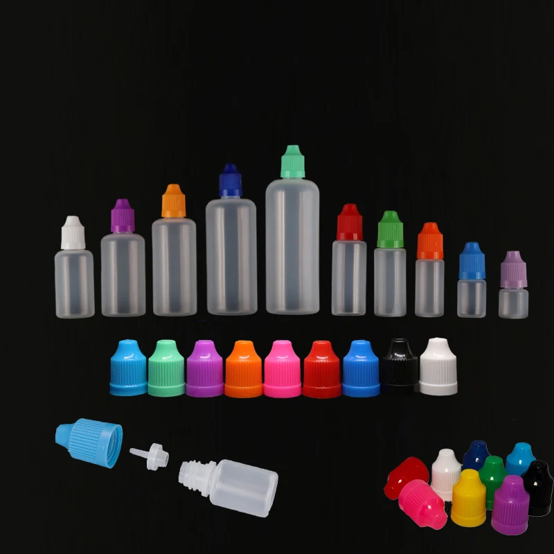 

100Pcs 3ml-120ml Mini Empty Squeezable E Liquid Dropper Bottles Eye Vape Oils Long Tips Containers With Color Caps With Funnels