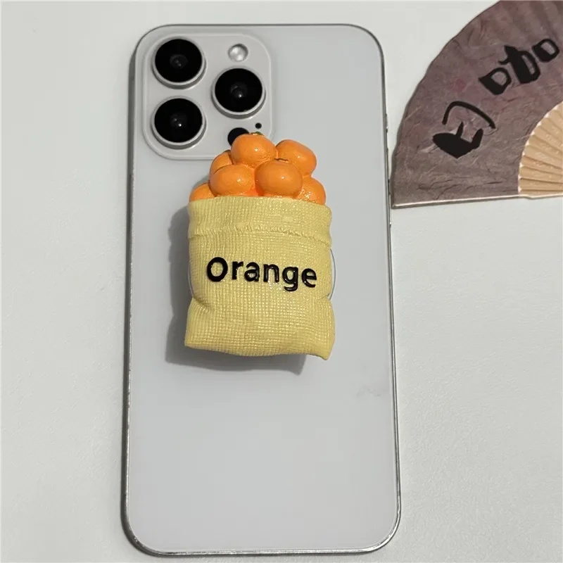 Penyangga Ponsel Berputar 3D untuk iPhone dengan Pegangan Anti-Selip Desain Lemon Peach, Penyangga dan Pegangan yang Dapat Diperluas untuk Smartphone dan Tablet