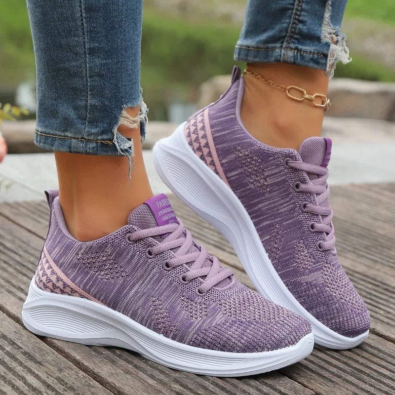 Purple Woman Designer Shoes 2024 New Breathable Mesh Women's Vulcanized Shoes Autumn Fashion Casual Lace Up Female Running Shoes