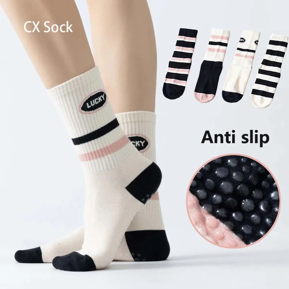 

Stripes yoga aerobics socks Women anti-slip Mid Tube cotton fitness Sports Zumba Indoor exercises Lucky Floor Pilates Socks