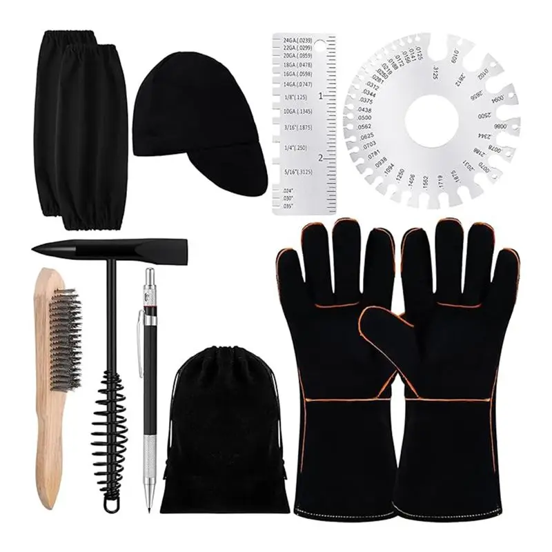 a24f-9-個入り溶接スラグ除去アクセサリーとツールセットキット、溶接帽子、チッピングハンマー、金属板厚ゲージ