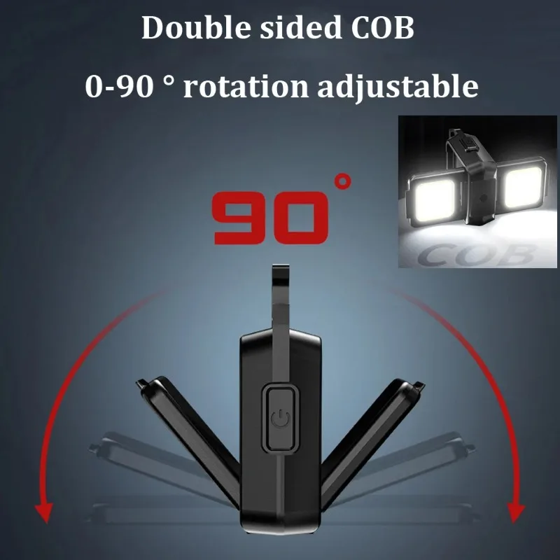 USB Rechargeable Mini Keychain Lamp COB LED Work Light 90 Degree Rotation Portable Multifunctional Camping Emergency Light