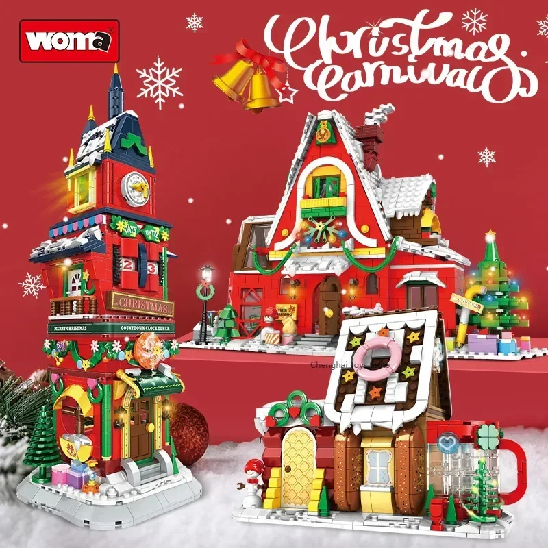 WOMA Christmas Building Blocks Series Gingerbread Man Candy House Castle with Lights Boys   Girls Holiday Gifts Christmas Gifts