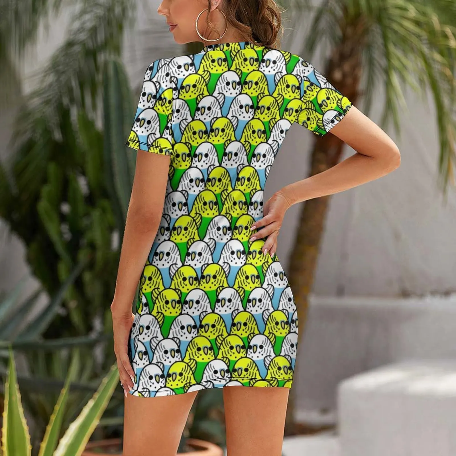 Too Many Birds! - Budgie Squad 1 Short Sleeved Dress birthday dress for women chic and elegant evening dress