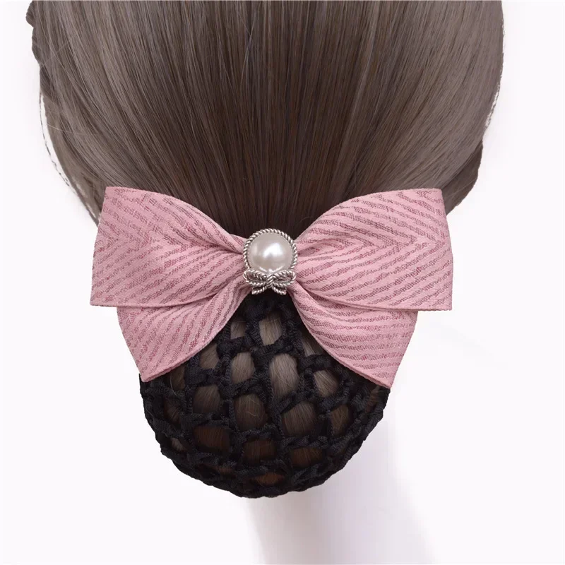 Women Hair Clip Professional Headdress Simple Bow Hairpins Bank Stewardess Nurse Pocket Net Pocket Bun Snood Hair Accessories