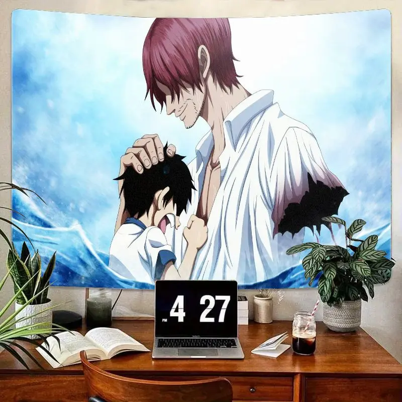 

1 шт. гобелен в стиле аниме с розовыми волосами и гобелен с голубыми волнами, винтажная волна, аниме-сцена, настенный декор, деревянный стол, декор комнаты