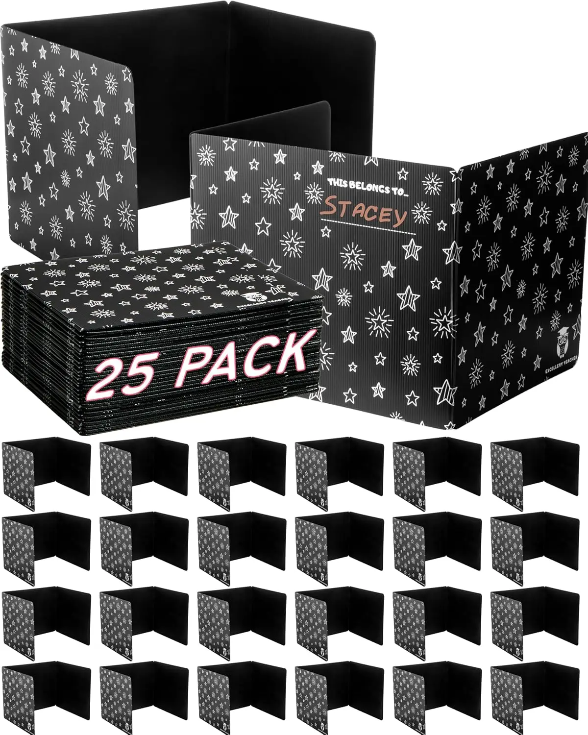

Durable Plastic Privacy Folders for Students, Black Desk Dividers, Easy-Store Shields for Classroom Testing