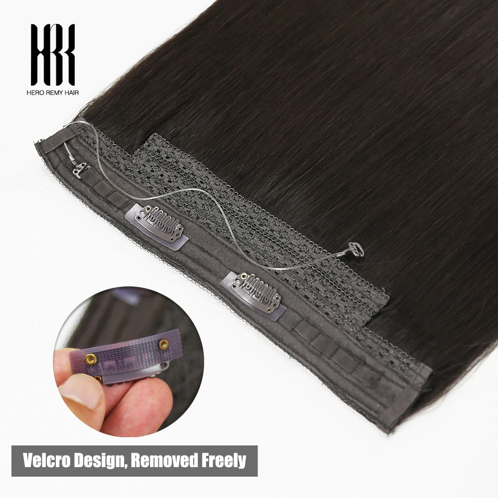

Halo Human Hair Extension Fish Line Crystal Elastic Line Hair Extension Removable Velcro Clip In Hairpiece Highlight Remy Hair