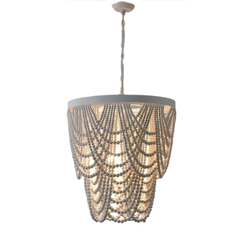 

Bohemian wood bead chandelier - Nordic style living room ceiling lamp adjustable height