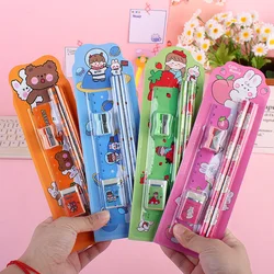 5 pezzi Set di cancelleria per cartoni animati carini righello per matita gomma temperamatite Kawaii bambini scuola album forniture Set per regali