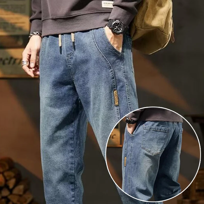 

High Quality Brand Men's Baggy Harem Denim Pants Vintage Streetwear Casual Trousers Comfortable Elastic Waist Design Jeans Male