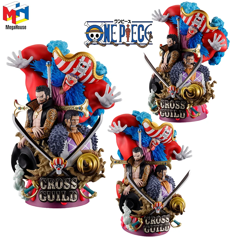 

MegaHouse Genuine PETITRAMA ONE PIECE Anime Figure Cross Guild Buggy Sir Crocodile Dracule Mihawk Action Toys Kids Gift Model