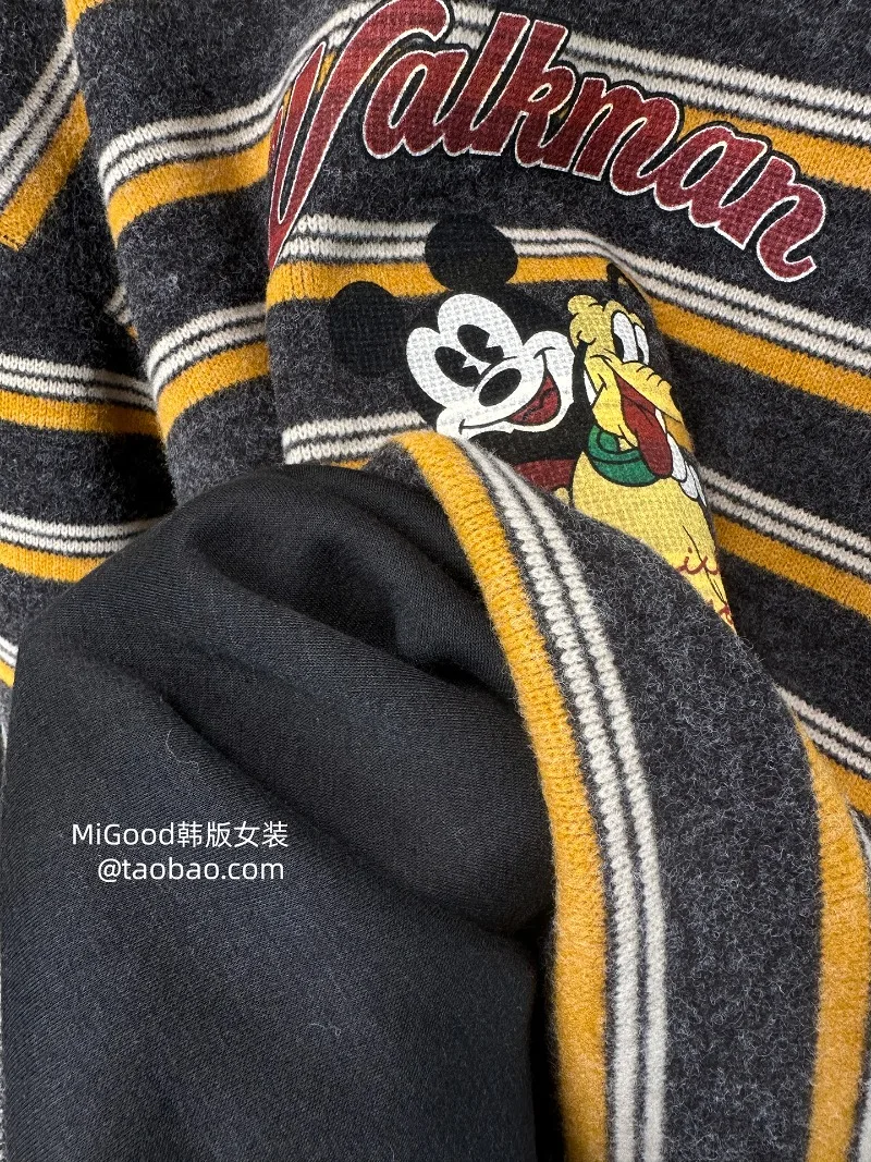 Mid-Length Soft Comfortable Hoodies Winter Versatile Color Block Striped Loose Oversized Slimming Sweatshirt Women's Kawaii Coat