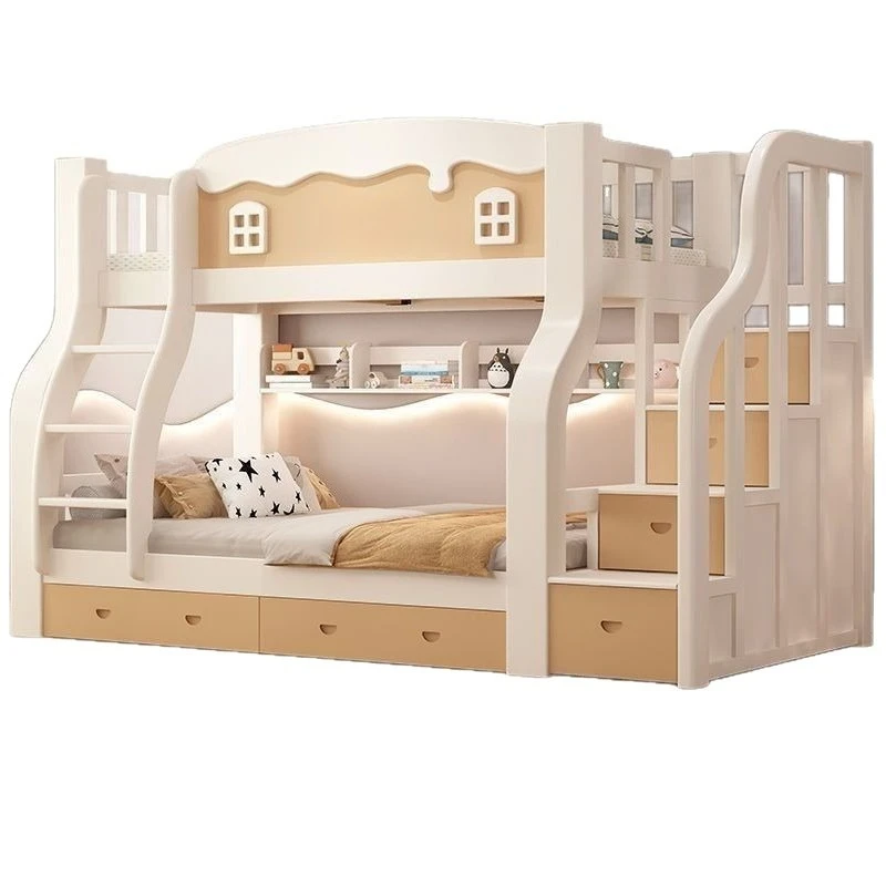 

Solid wood mother and child bed, thickened and heightened, single children's bed, multi functional upper and lower beds