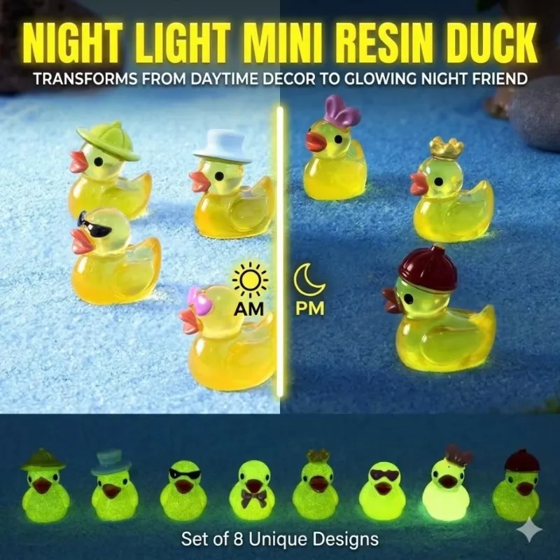 20-100PCS Mini Yellow Luminous Duck Ornament Miniature Figures Tiny Duck Micro Fairy Garden Landscape Fairy Garden Home Decor