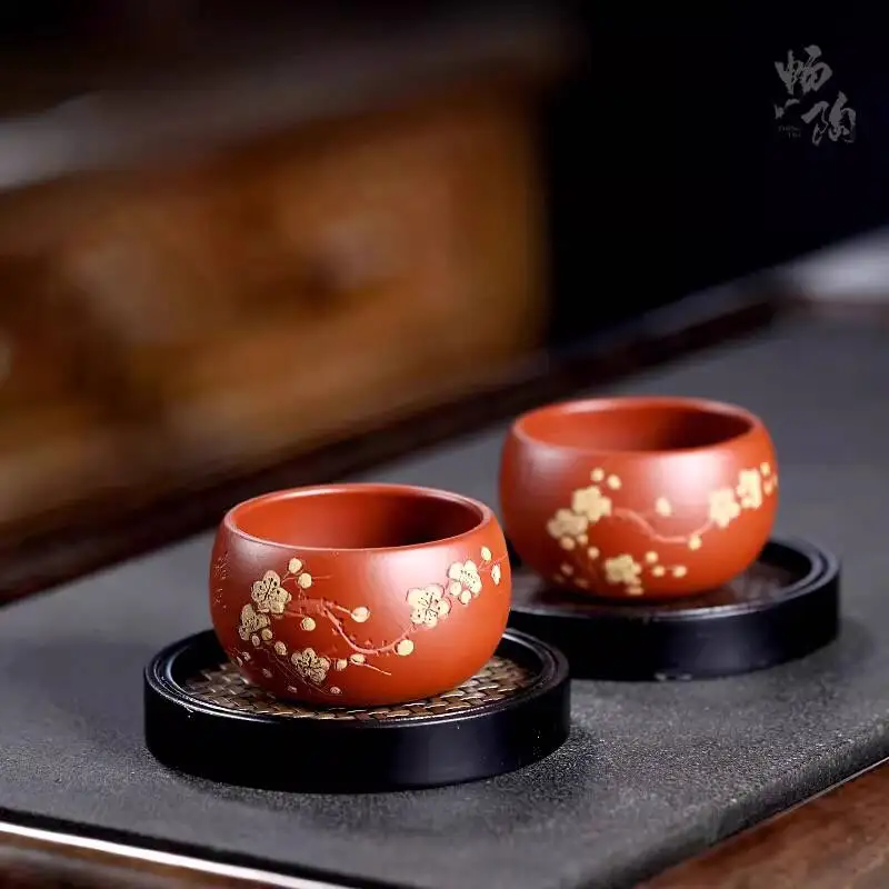 Taza de Té Kung Fu de Arcilla Roja Mineral Original Changtaoyixing, Color Púrpura, con Diseño de Flor de Ciruelo, Precio por Unidad, 50 cc
