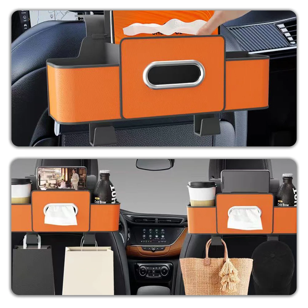 

Multifunctional Car Seats Back Storage Box With Cup Holder Tissue Box Kids' Travel Entertainment Station