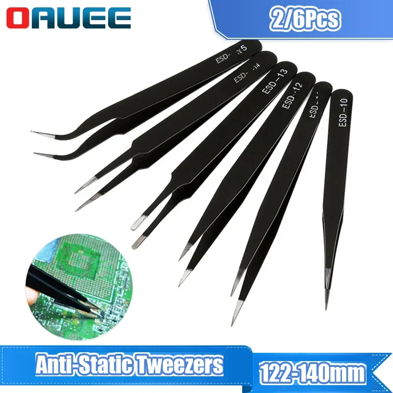 2/6Pcs Anti-Static Tweezers Kit Maintenance Repair Tools Set Stainless Steel Tweezers Eyebrow Eyebrow Eyelash Tweezers Hand Tool