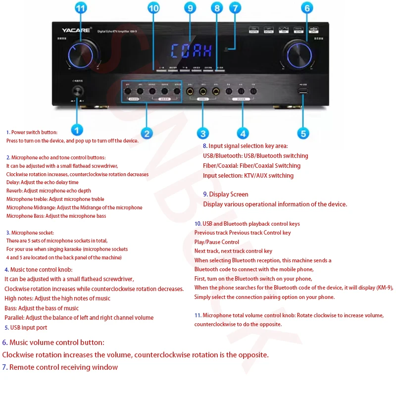 Sunbuck KM-9 المهنية KTV عالية مكبر كهربائي المنزل كاريوكي عالية الطاقة 2.1 Cchannel بلوتوث مكبر صوت استيريو الصوت