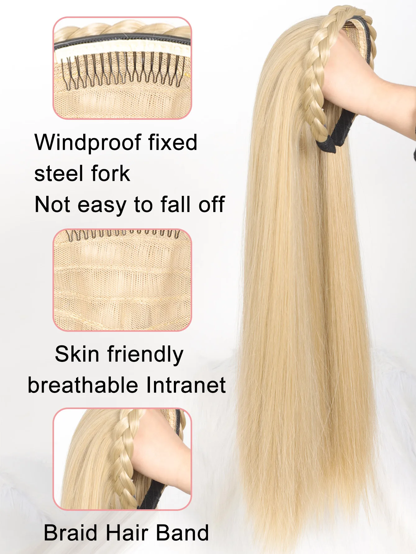 Synthetic Blonde Black Brown Long Straight Headband Half Wig Clip in Hair Extension Fluffy Natural False Hairpiece With HairBand