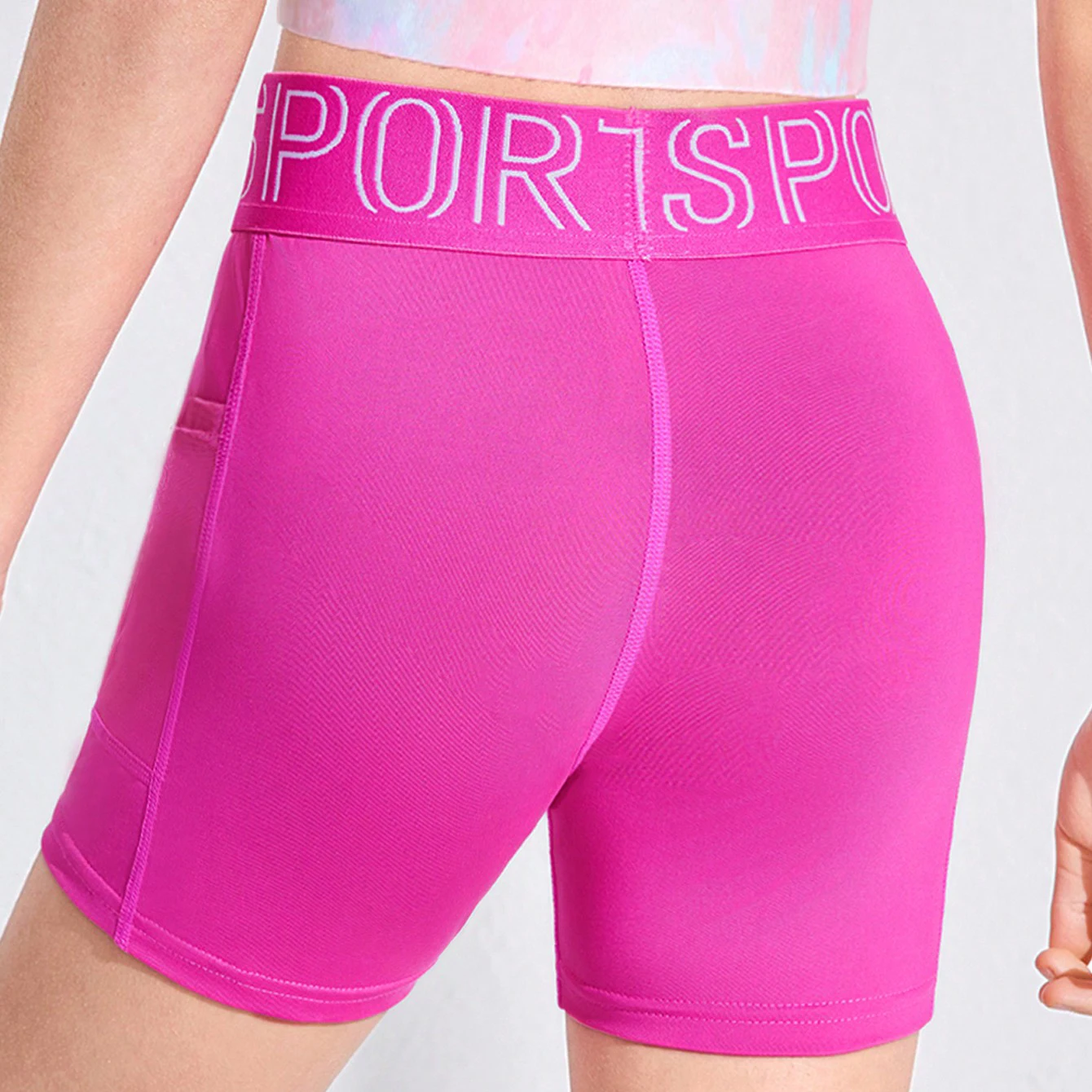 Girl's Biker Shorts Letter Waist Mesh Phone Pocket Stretch Quick Dry 7-14Y Kids Spring Summer Tennis Badminton Outdoor Sport