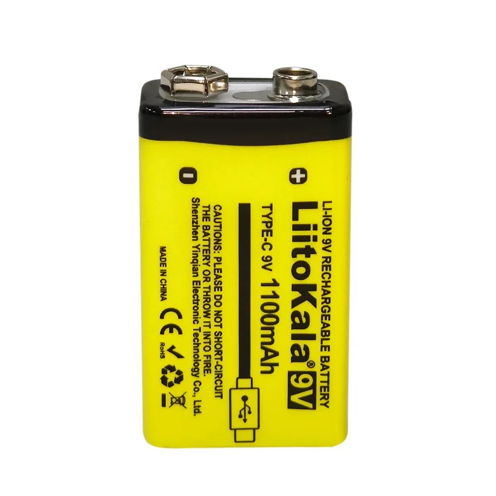 9V 1100mAh USB Rechargeable Lithium Battery  6F22 for Multimeter Microphone Toy Guitar KTV LiitoKala