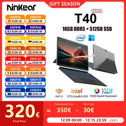 Ninkear t40 Laptop 2 in 1 Touchscreen Tablet Intel n100 14 Zoll fhd 16GB DDR5 512GB SSD Computer Notebook WLAN 6 RGB Hintergrund beleuchtung