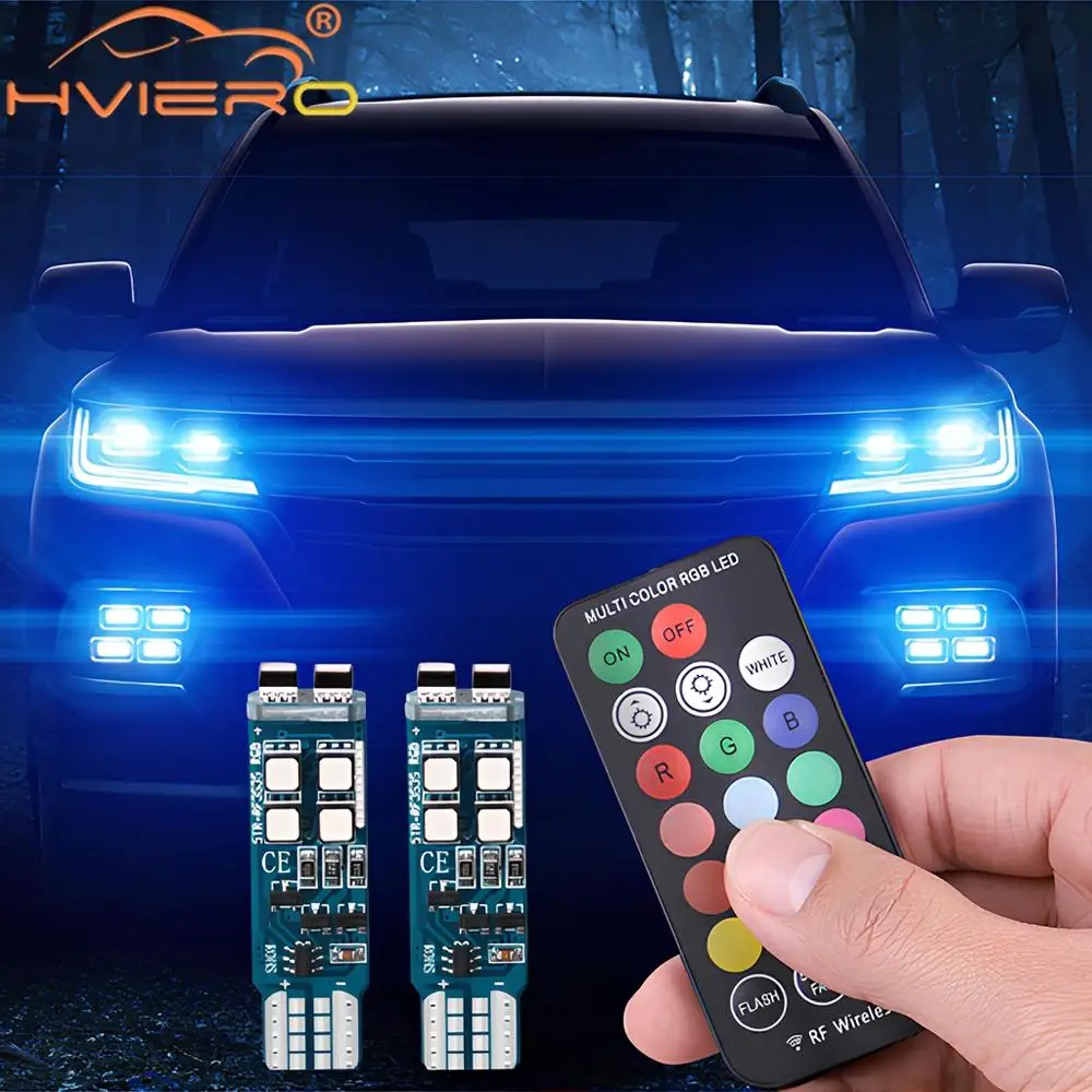 10Led T10 W5W RF Control 3535 RGB Dome Reading Lights Turn Signal 194 168 Car Clearance License Plate Position Trunk Lamp DC 12V