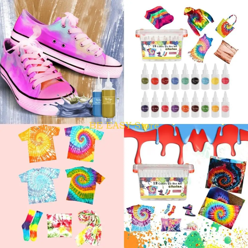 

E28F 18-color Tie Dye with Rubber Bands Table Cover & Gloves DIY Fashion Dye
