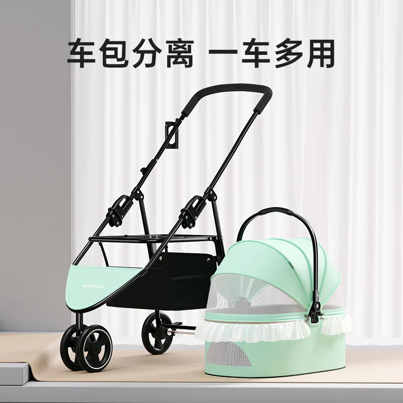 Small and Medium-sized Pet Cart Cat and Dog Cart Light and Detachable Foldable Lace Decorative Cat Pet Stroller