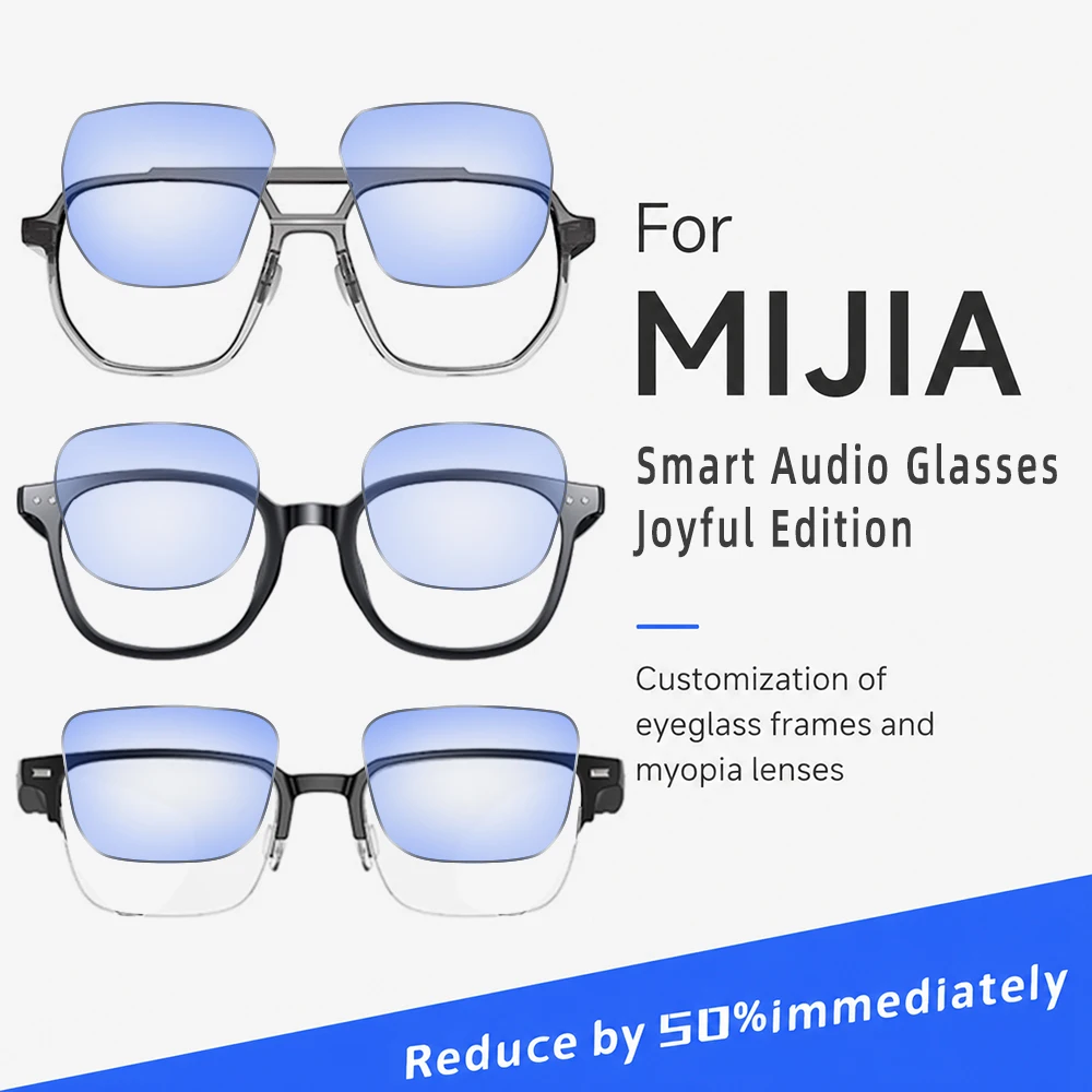 mijiaスマートオーディオグラス-ジョイフルエディション用、近視、乱視、老眼、色変化に対応したカスタムレンズ