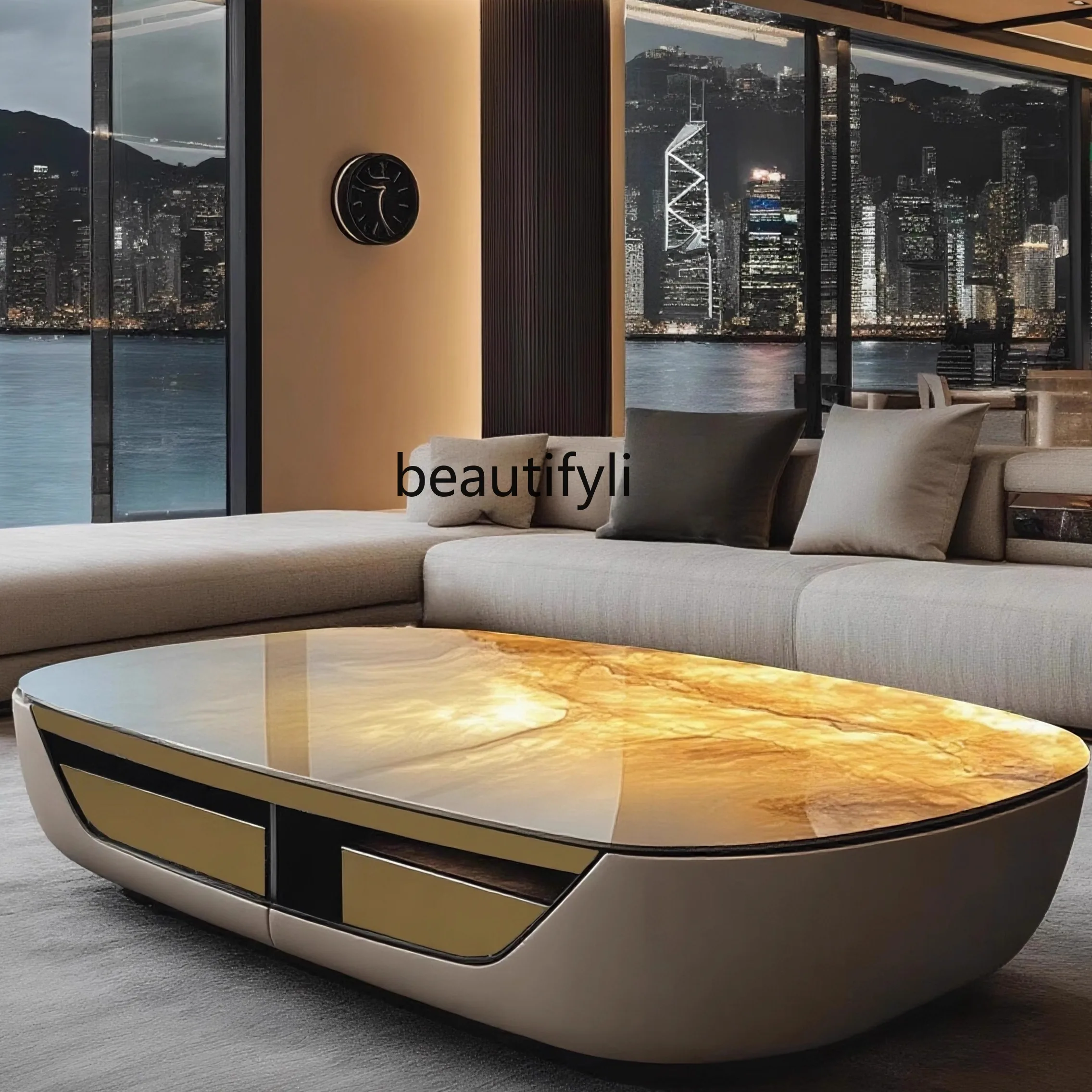 

European light luxury square jade coffee table living room custom modern design luxury stone coffee table